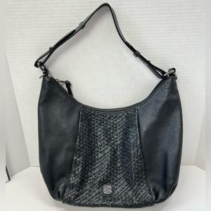 Y2K Slouchy Hobo Shoulder Handbag Woven Black Leather Bag Boho Vintage Purse